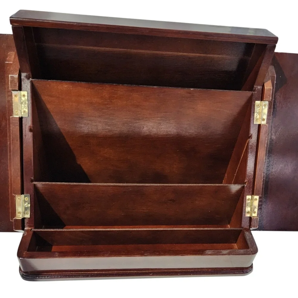 The Bamboo Co Wooden Desktop File Organizer Mail Sorter Cabinet Cherry Finish